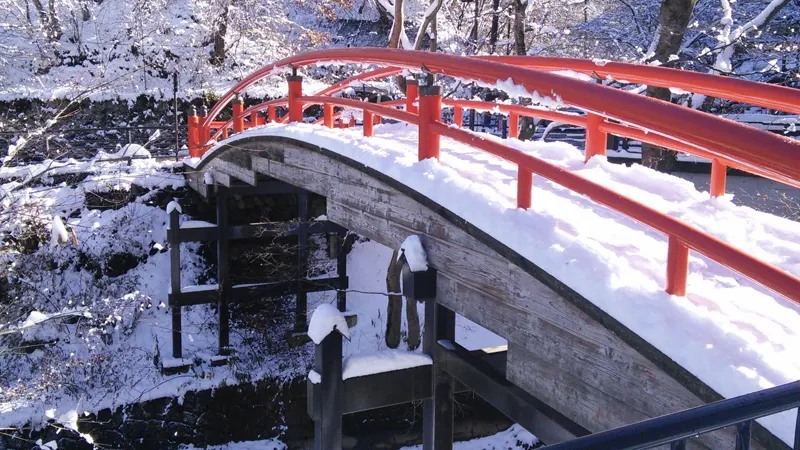 Snow-covered Ikaho Onsen in winter