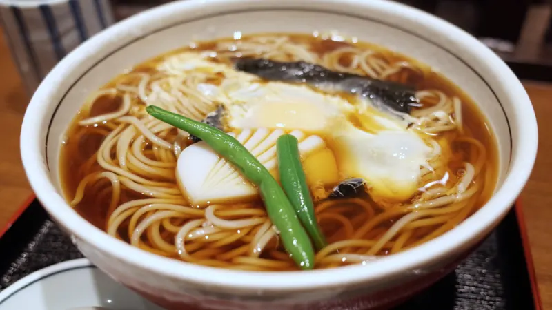 Soba noodles served with mountain vegetables