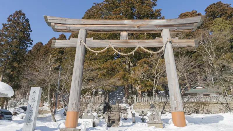 Snow-covered Togakushi Shrine in winter