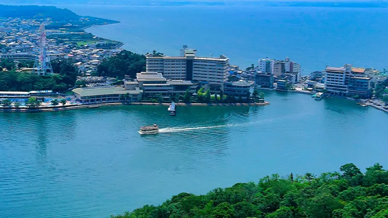 A sightseeing boat cruising around Lake Hamana