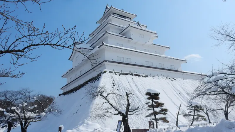 Tsuruga Castle covered in snow during winter