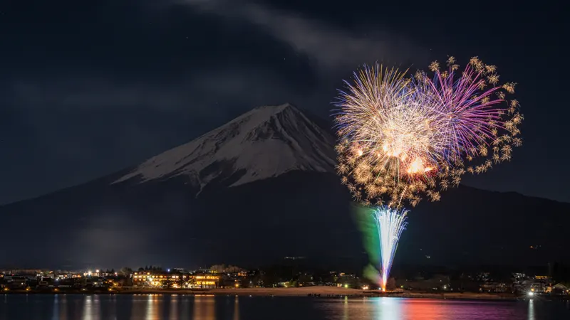 Fireworks above Lake Kawaguchi