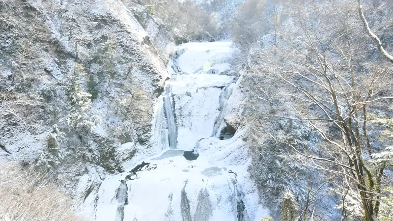 Frozen Fukuroda Falls in winter
