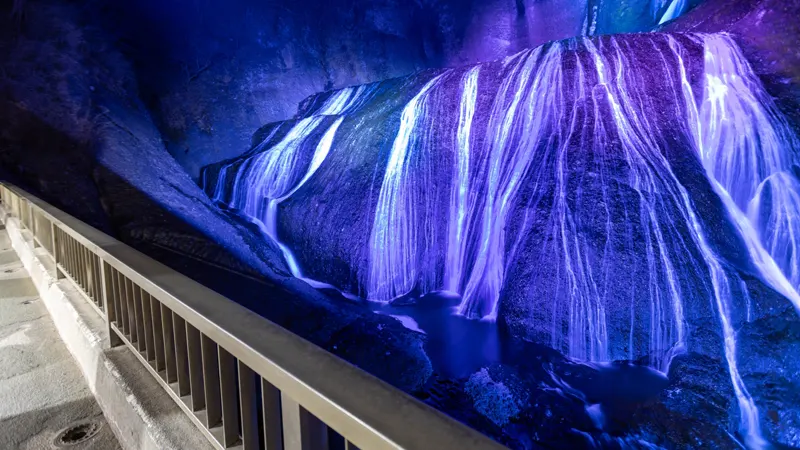 Fukuroda Falls illuminated at night