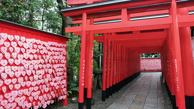 Red torii gates and pink ema