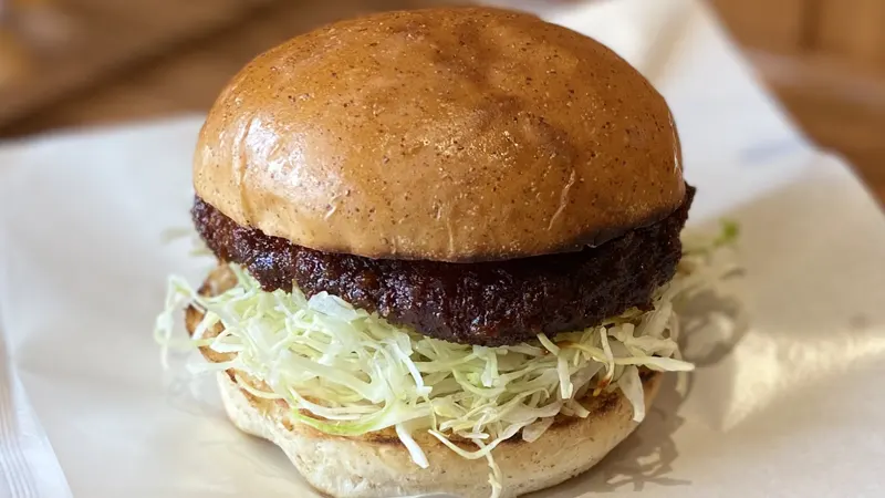 Miso katsu burger close-up