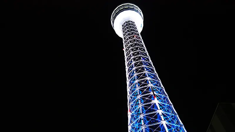 Marine Tower illuminated at night