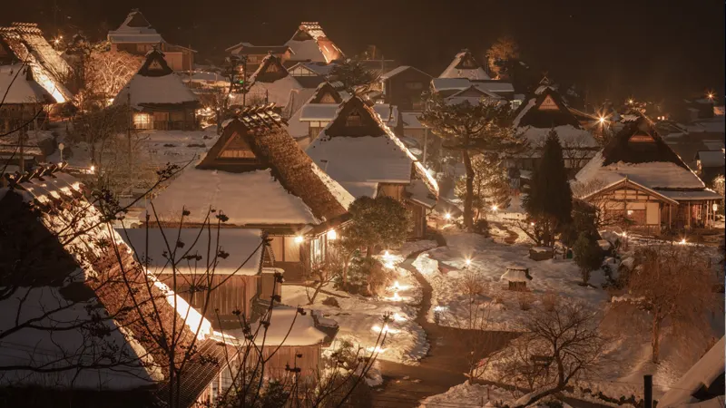 Snow-covered village in winter