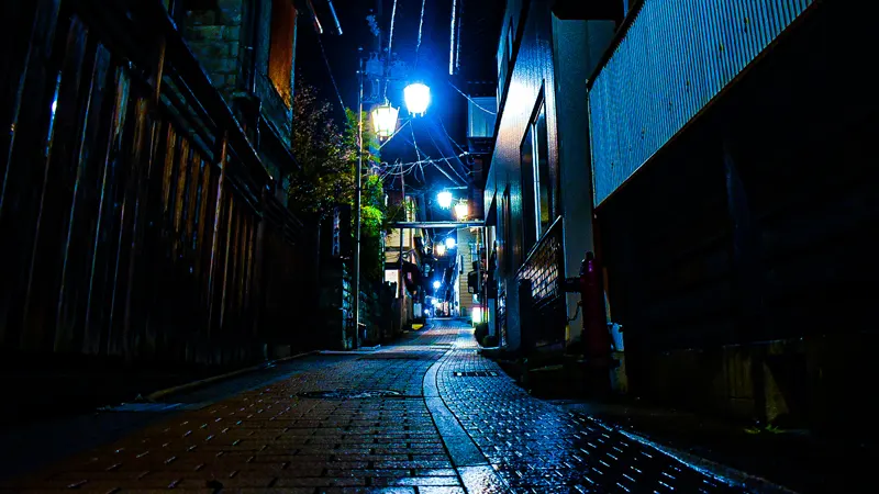 Night view of Shibu Onsen town