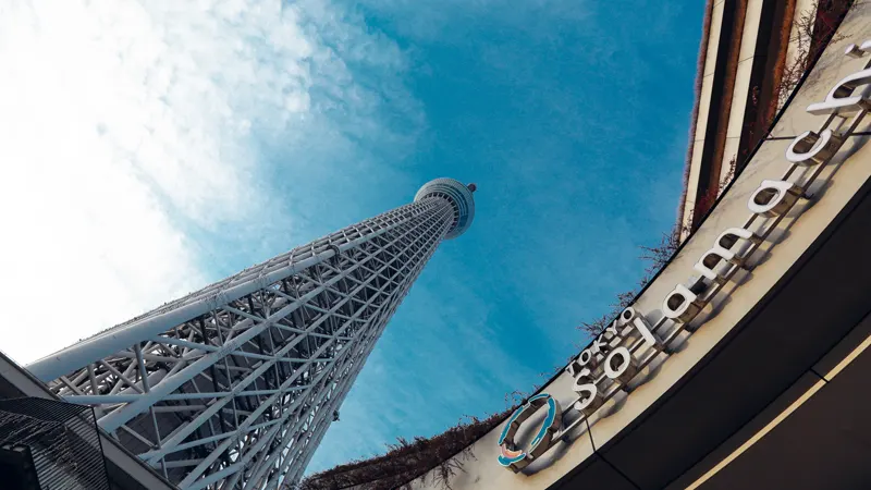 Looking up at Tokyo Skytree and Solamachi