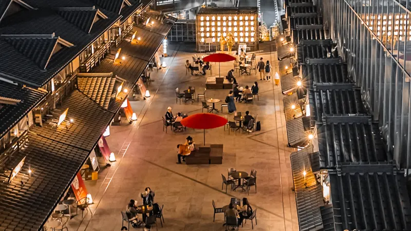 Warm lights over historic townscape