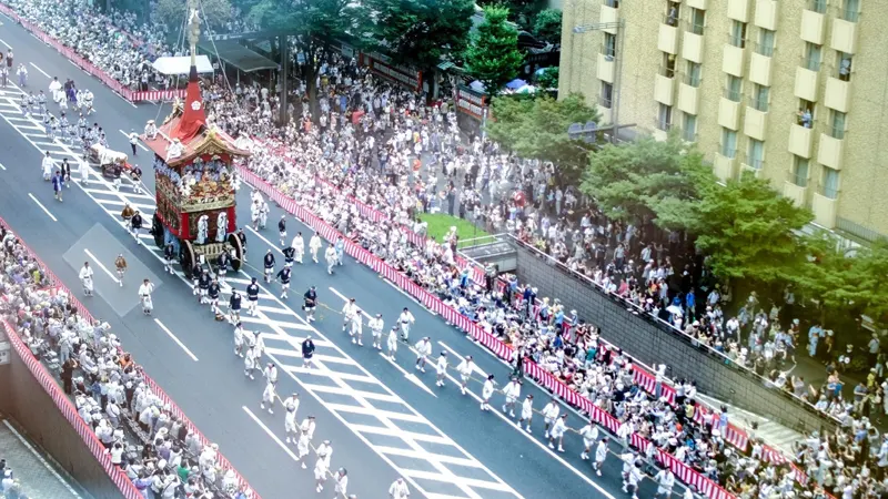 Parade route float procession view