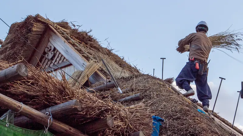 Thatch roof repair work