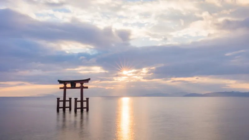 Shirahige Shrine torii in lake
