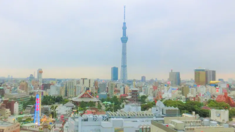 Hanayashiki Senso-ji Skytree view