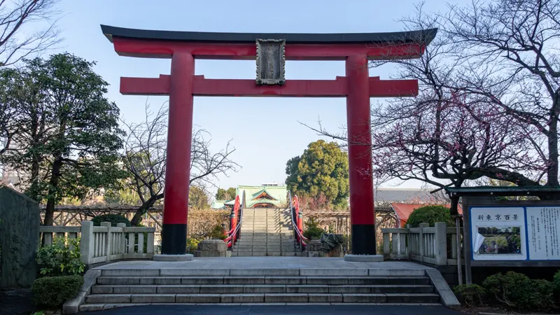 Shrine torii gate and arched bridge