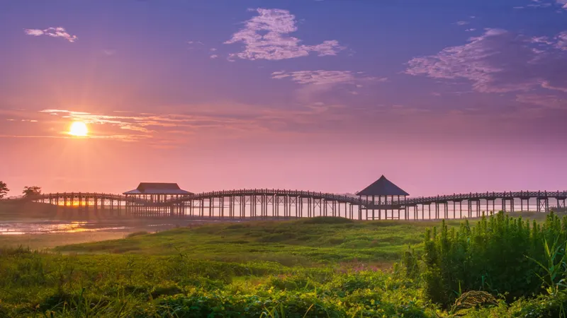 Triple arched wooden bridge