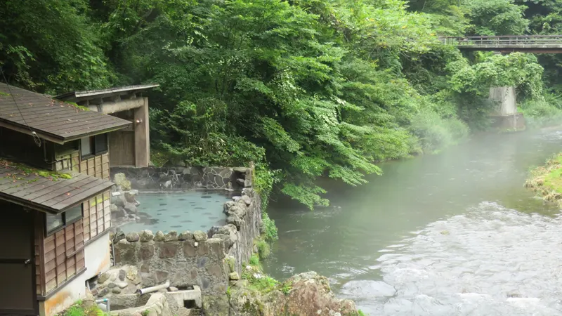 hot spring along river