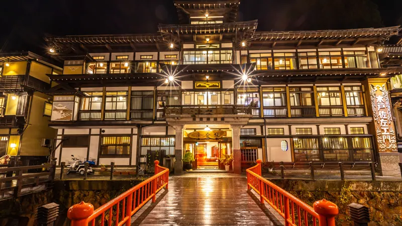 Three story wooden ryokan