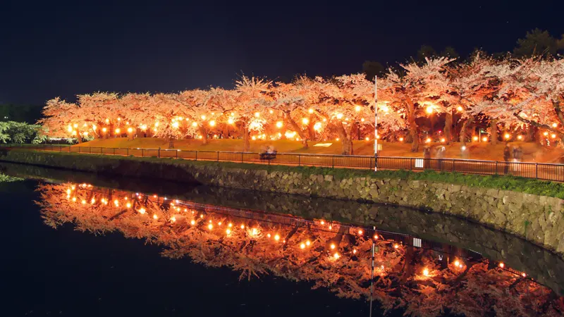 Goryokaku moat lights