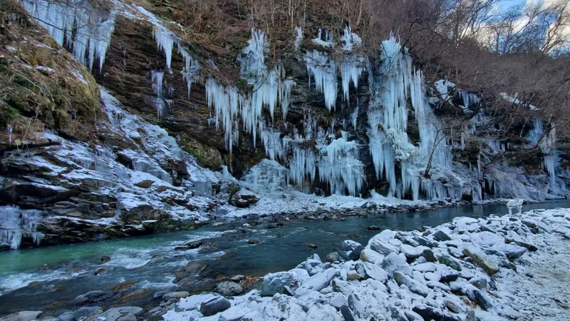 Natural icicles on cliff